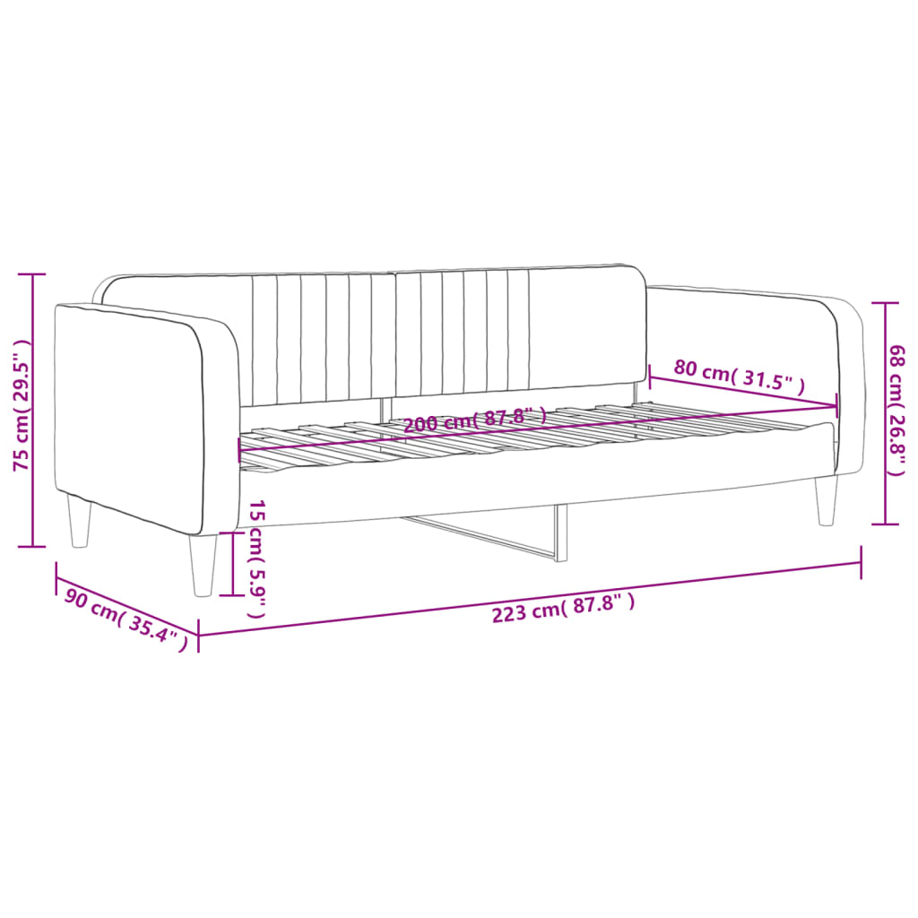 vidaXL Denná posteľ ružová 80x200 cm zamat