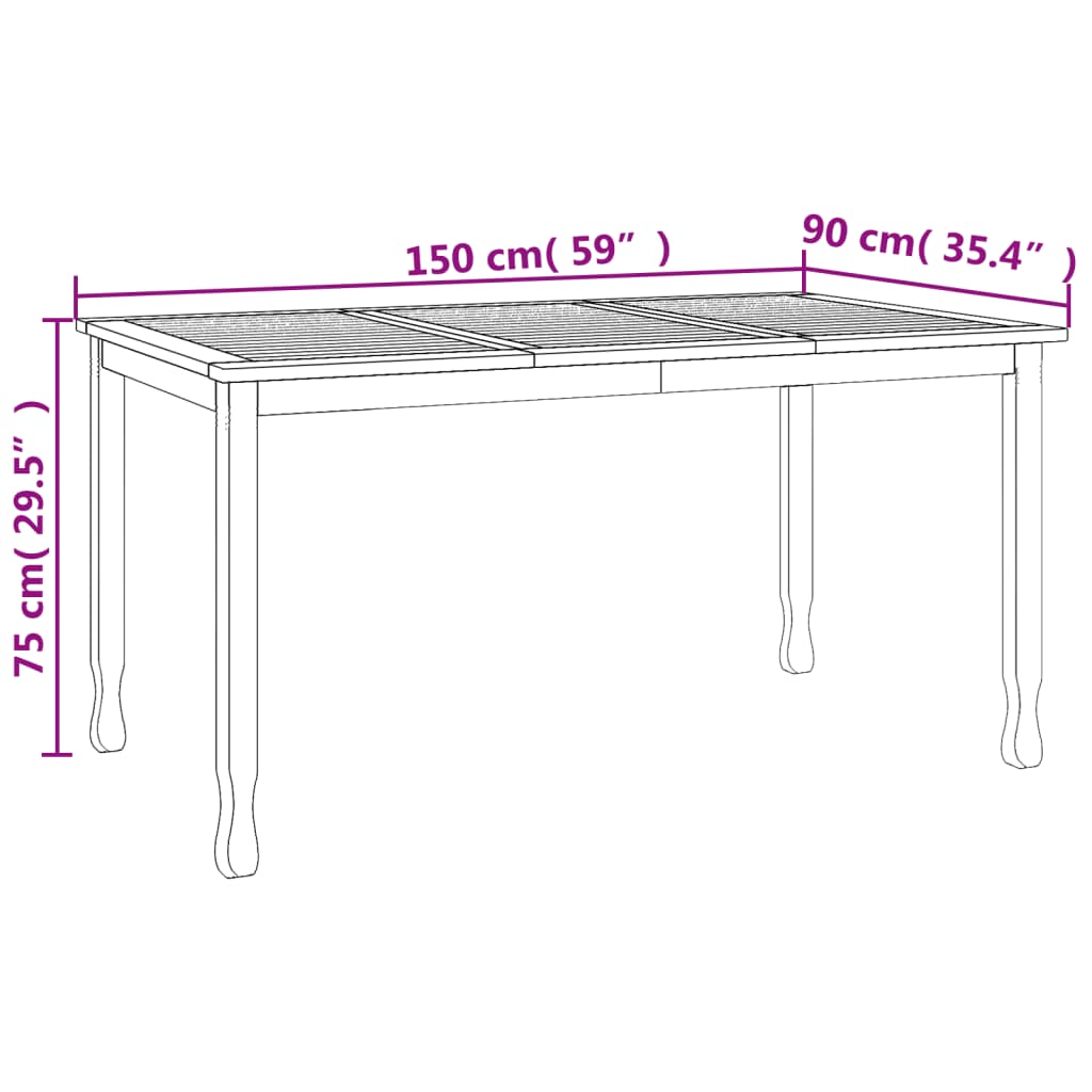 vidaXL Záhradný jedálenský stôl 150x90x75 cm tíkové masívne drevo