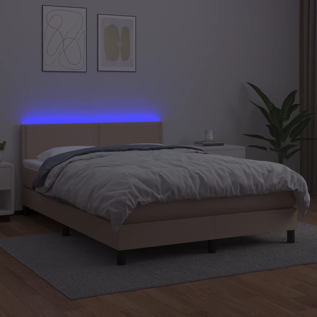vidaXL Boxspring posteľ matrac a LED kapučínová 140x200 cm umelá koža