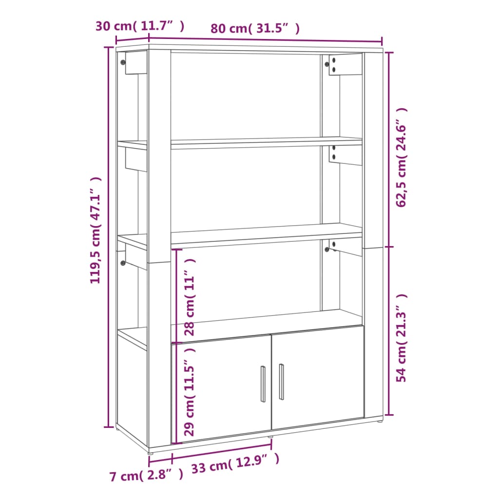 vidaXL Komoda čierna 80x30x119,5 cm spracované drevo