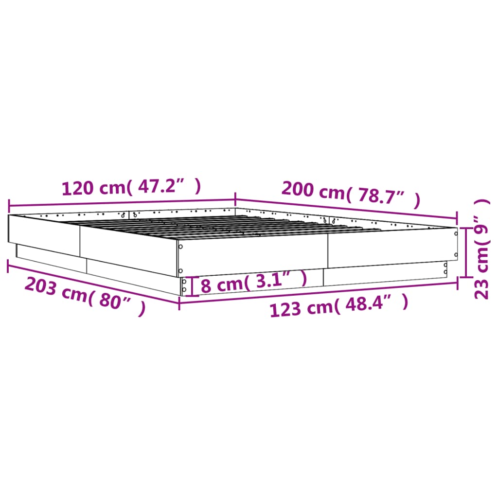 vidaXL Rám postele s LED svetlami dub sonoma 120x200 cm