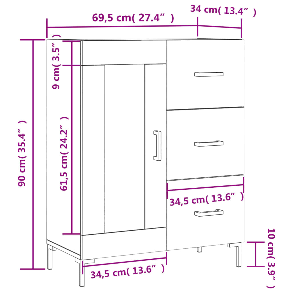 vidaXL Komoda biela 69,5x34x90 cm kompozitné drevo