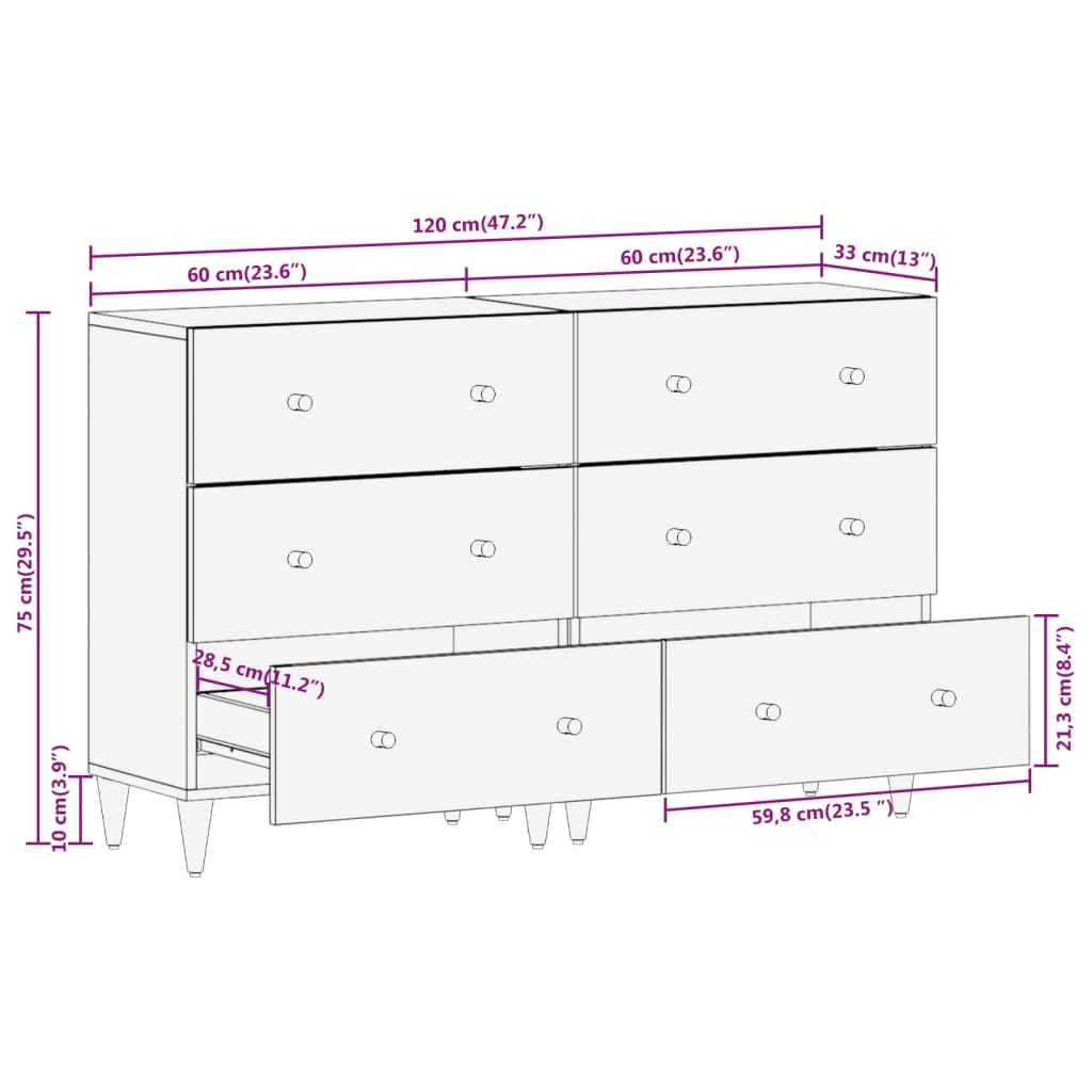 vidaXL Bočné skrinky 2 ks 60x33x75 cm masívne mangovníkové drevo