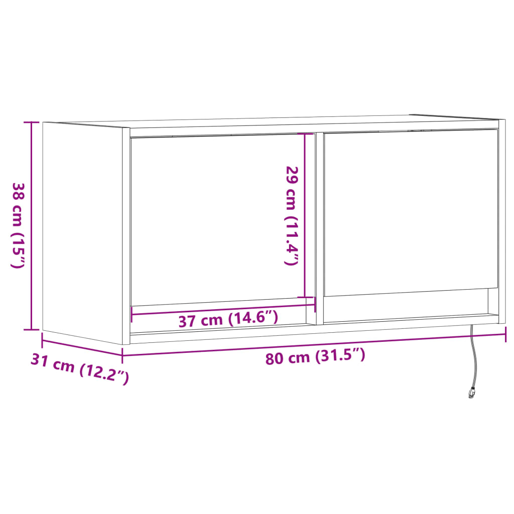 vidaXL TV nástenná skrinka s LED svetlami hnedý dub 80x31x38 cm