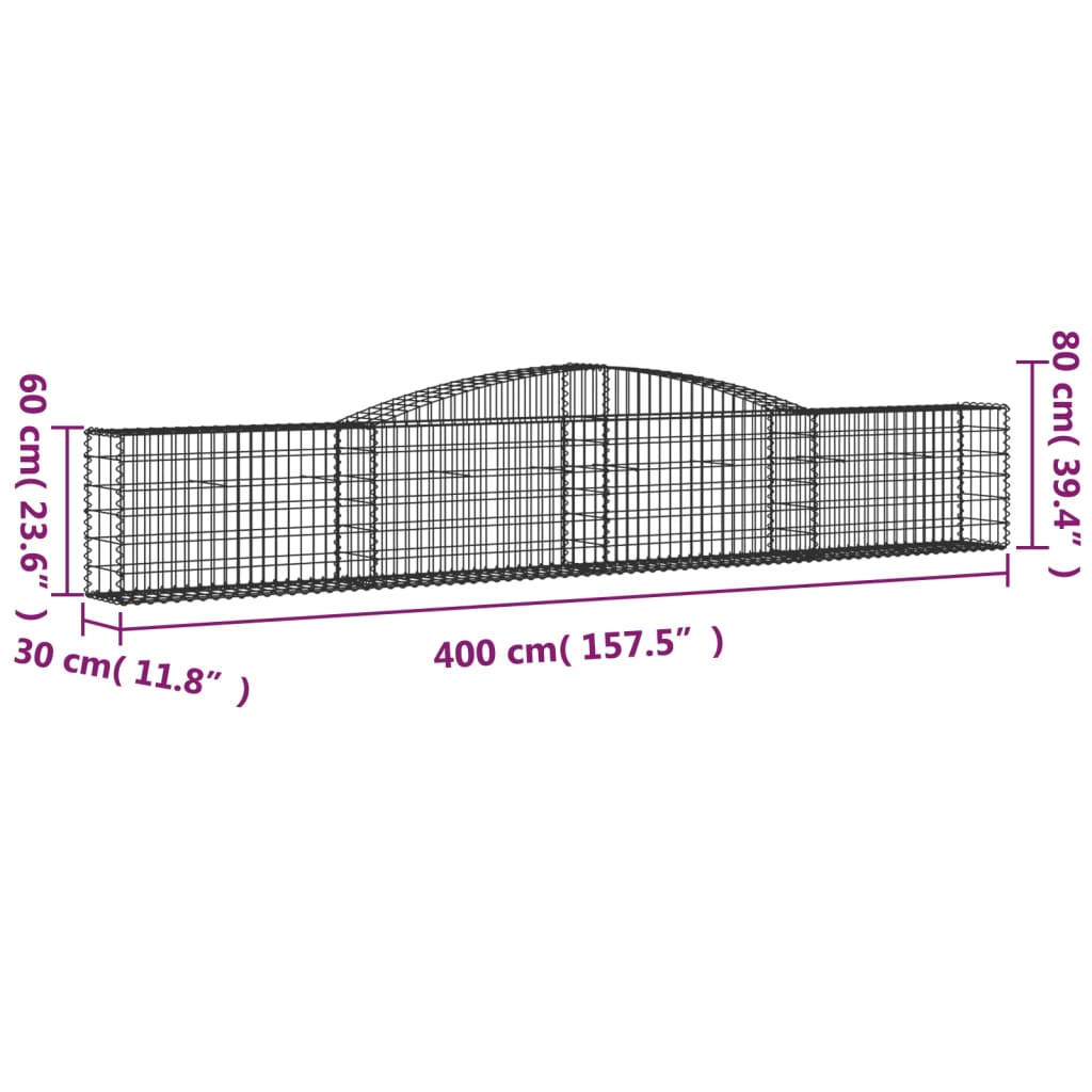 vidaXL Oblúkový gabionový kôš 400x30x60/80 cm pozinkované železo