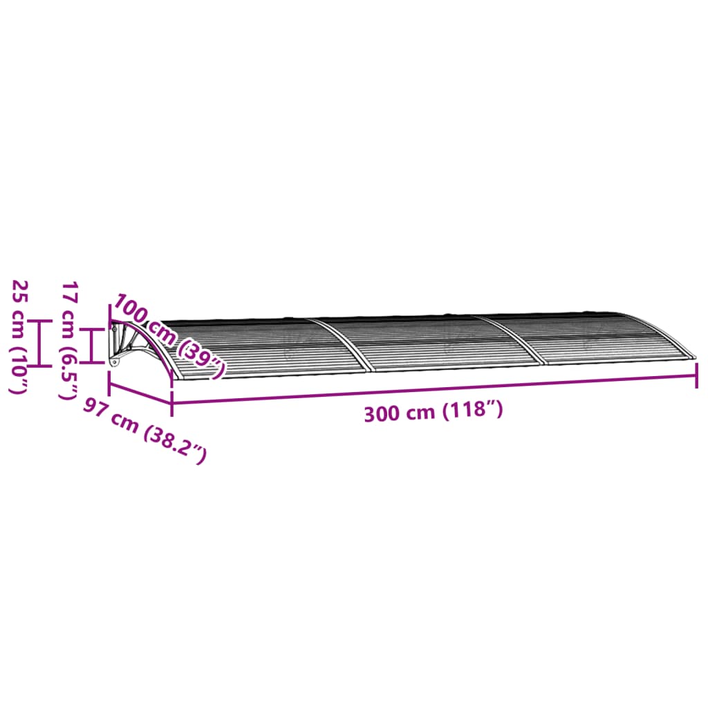 vidaXL Vchodová strieška sivá 300x100 cm polykarbonát