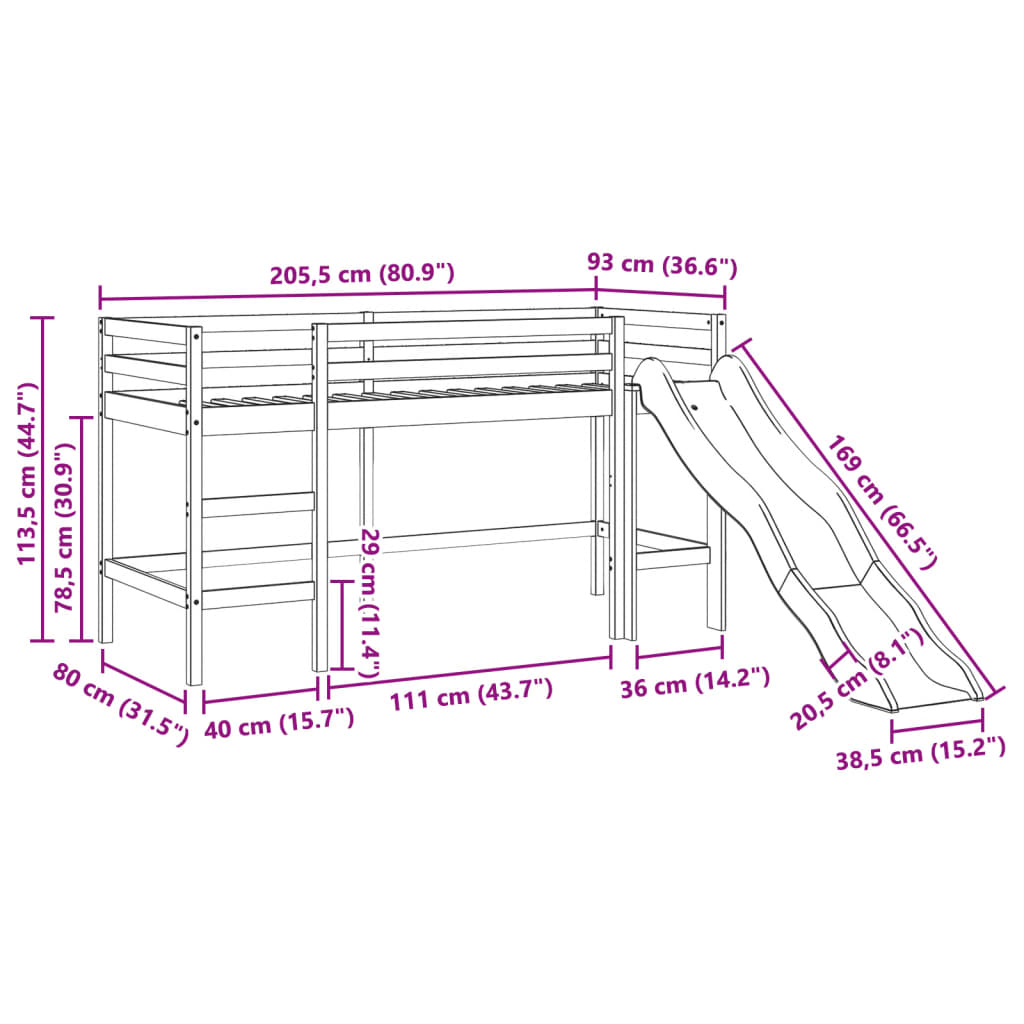 vidaXL Detská vyvýšená posteľ bez matraca biela 80x200 cm borovica