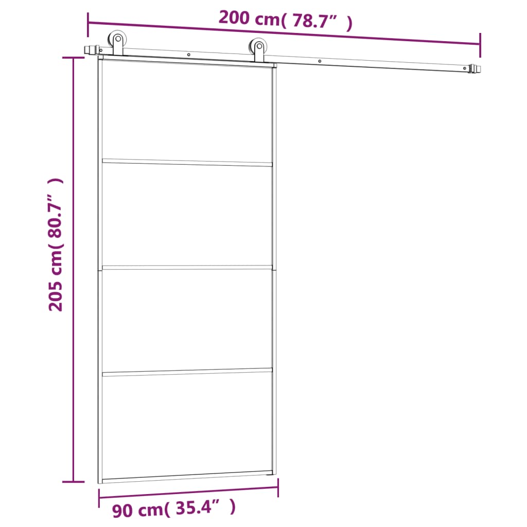 vidaXL Posuvné dvere s kovaním ESG sklo a hliník 90x205 cm