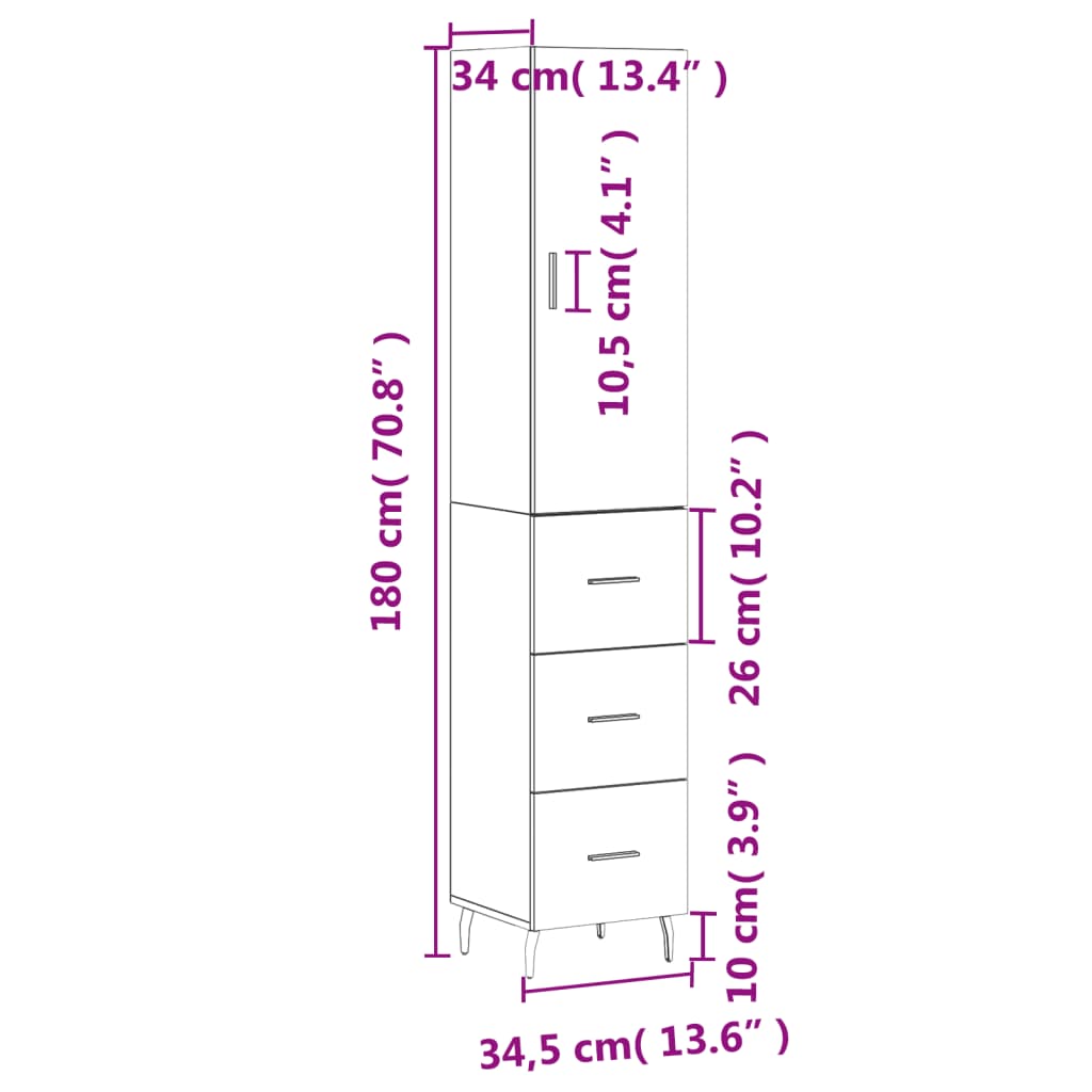 vidaXL Vysoká skrinka hnedý dub 34,5x34x180 cm spracované drevo