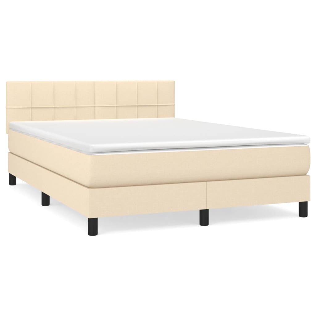 vidaXL Posteľný rám boxspring s matracom krémový 140x200 cm látka