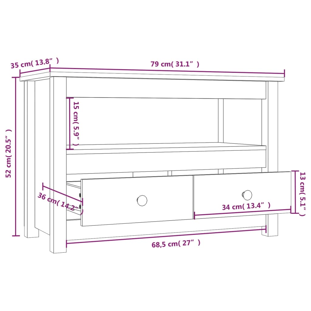 vidaXL TV skrinka 79x35x52 cm masívna borovica