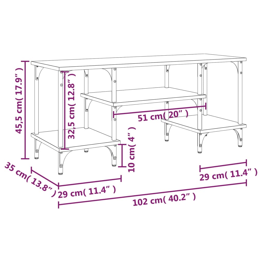 vidaXL TV skrinka dymový dub 102x35x45,5 cm kompozitné drevo