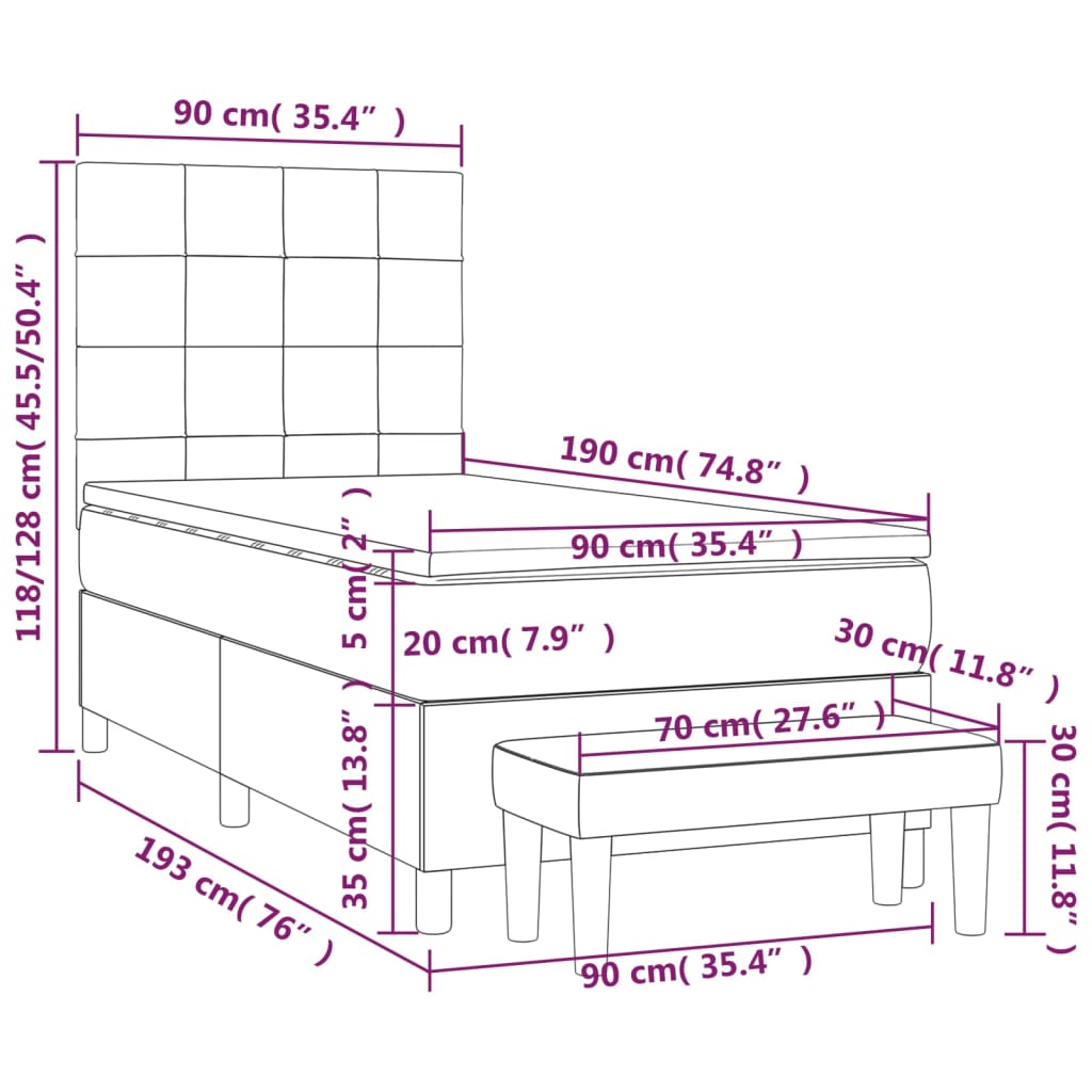 vidaXL Posteľný rám boxspring s matracom čierny 90x190 cm zamat