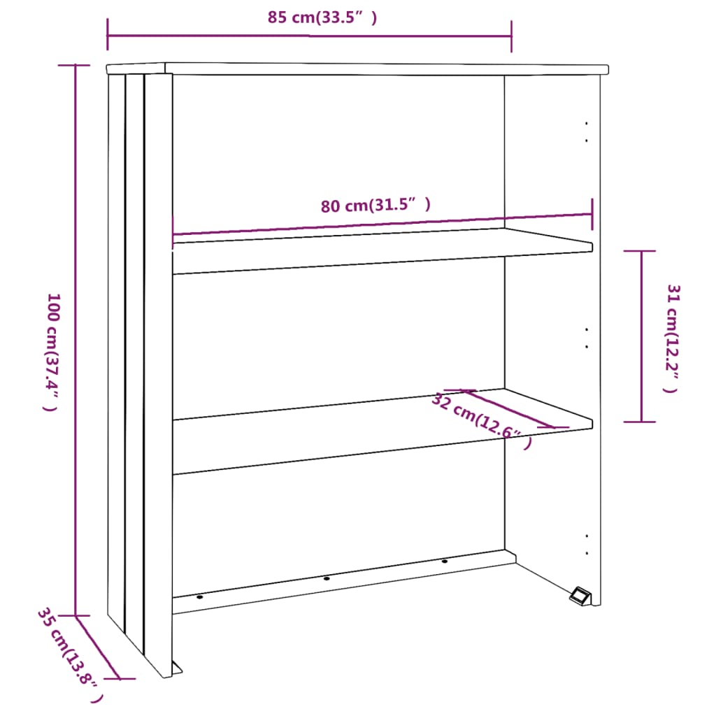 vidaXL Nadstavec na komodu HAMAR, svetlosivý 85x35x100 cm, borovica