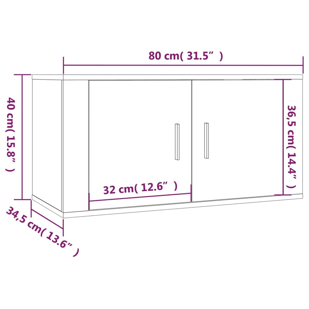 vidaXL Nástenné TV skrinky 2 ks betónovo-sivé 80x34,5x40 cm