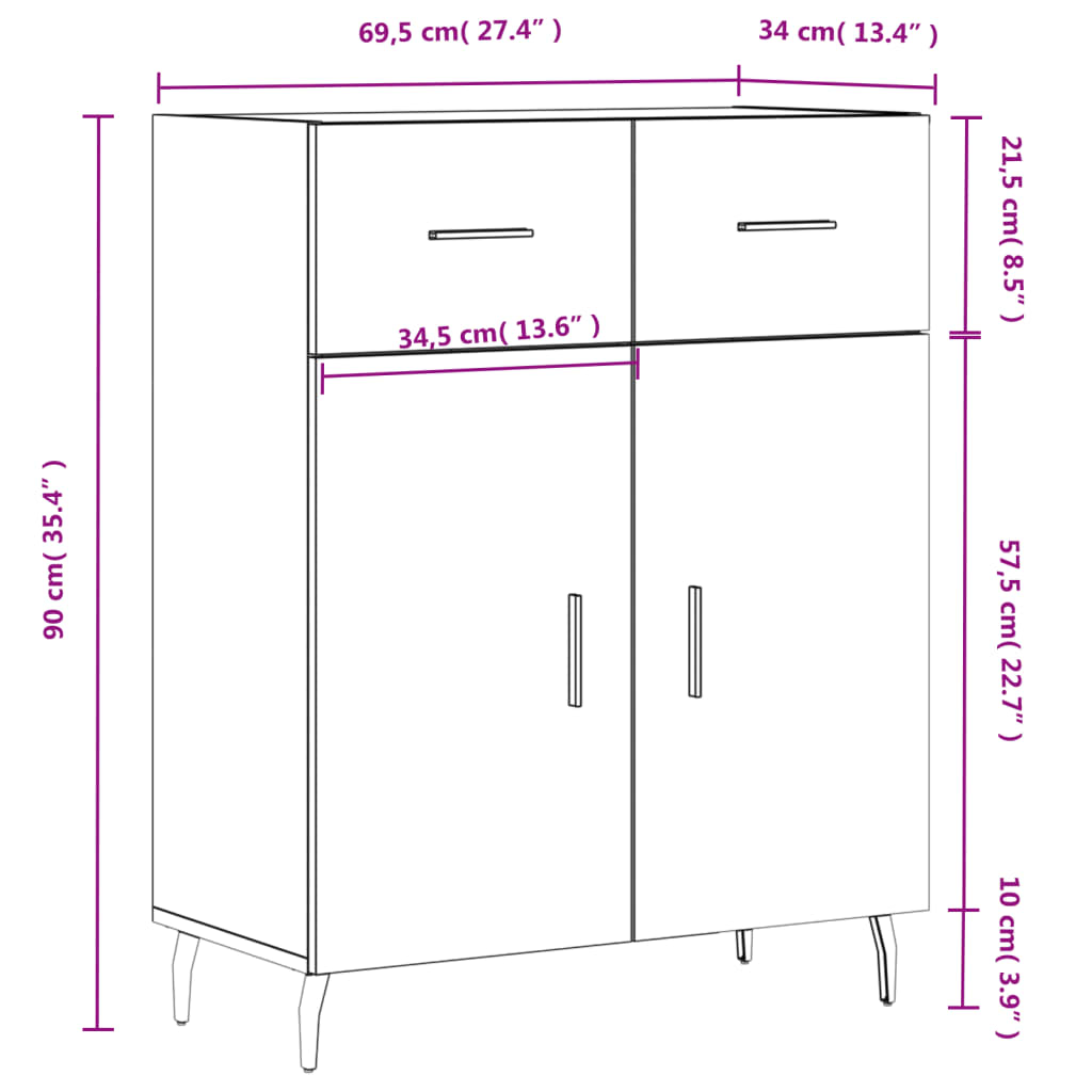 vidaXL Komoda betónovo sivá 69,5x34x90 cm kompozitné drevo