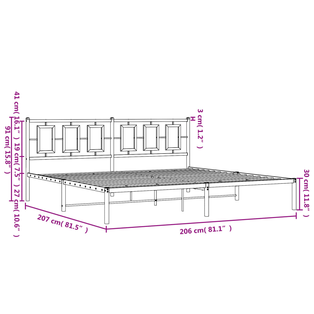 vidaXL Kovový rám postele s čelom biely 200x200 cm