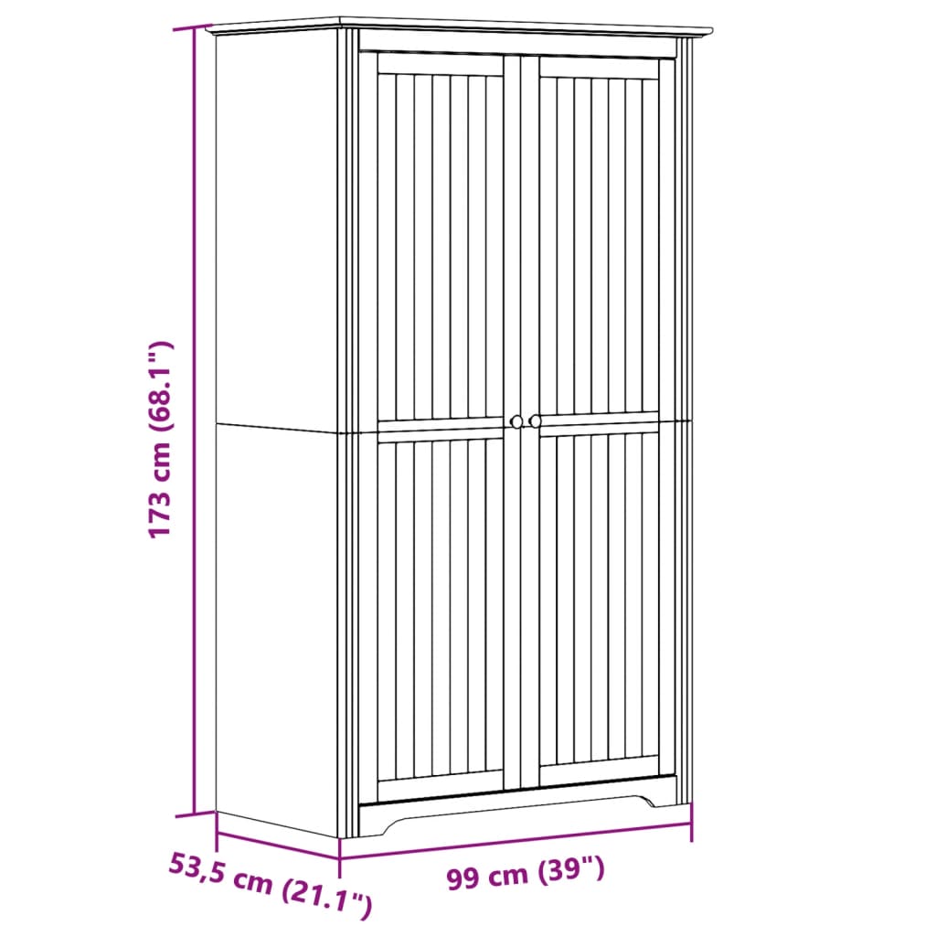 vidaXL Šatník BODO biely 99x53,5x173 cm masívna borovica