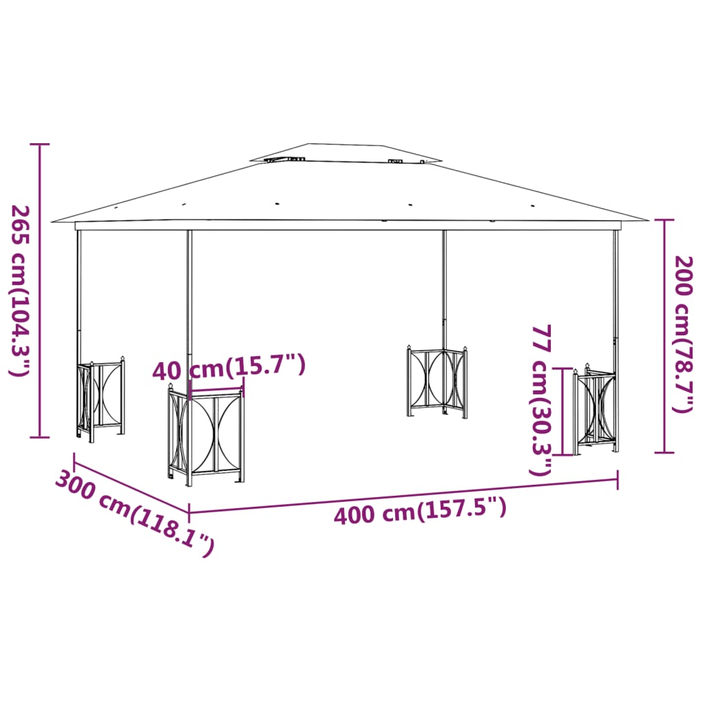vidaXL Altánok s bočnými stenami a dvojitou strechou 3x4 m antracitový