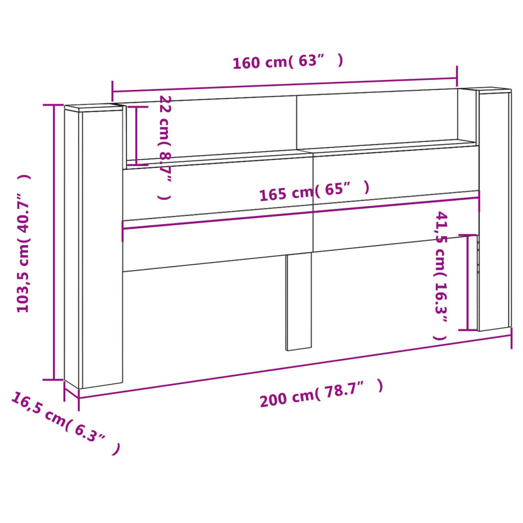 vidaXL Skrinka na čelo postele s LED, sivá sonoma 200x16,5x103,5 cm