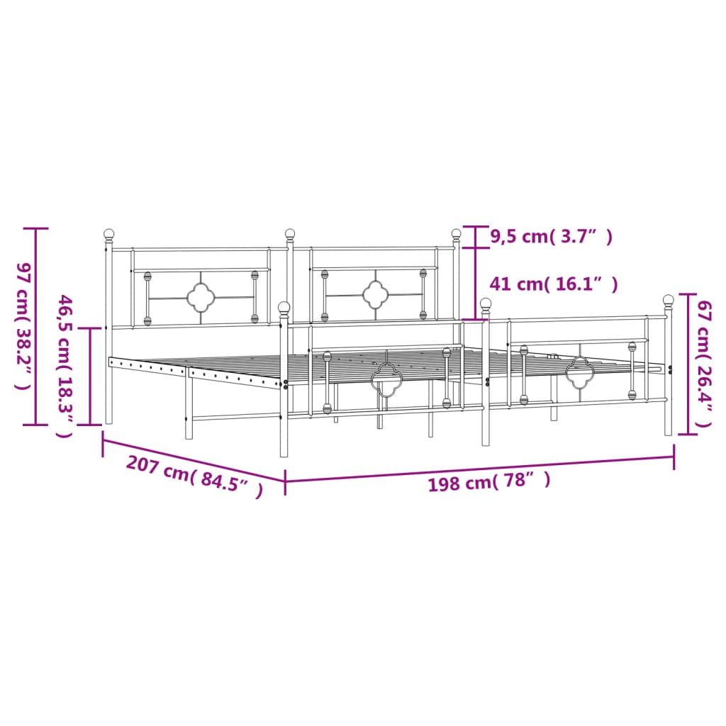 vidaXL Kovový rám postele s čelom a podnožkou biely 193x203 cm