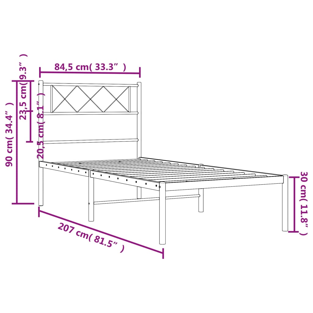 vidaXL Kovový rám postele s čelom čierny 80x200 cm