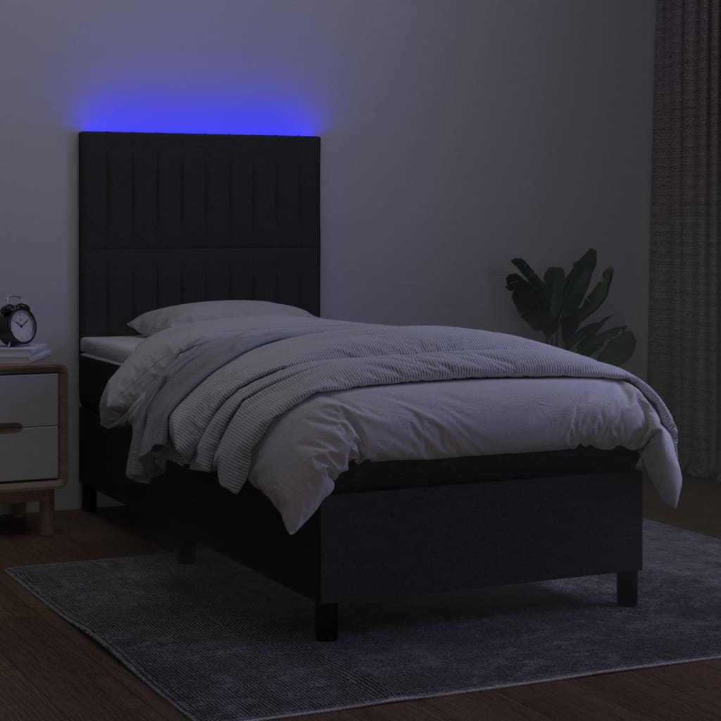 vidaXL Posteľ boxsping s matracom a LED čierna 80x200 cm látka