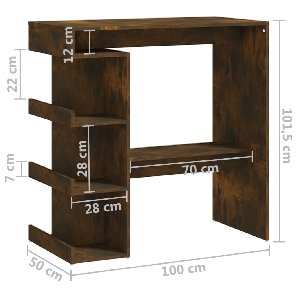 vidaXL Barový stôl+regál, tmavý dub 100x50x101,5 cm, kompozitné drevo