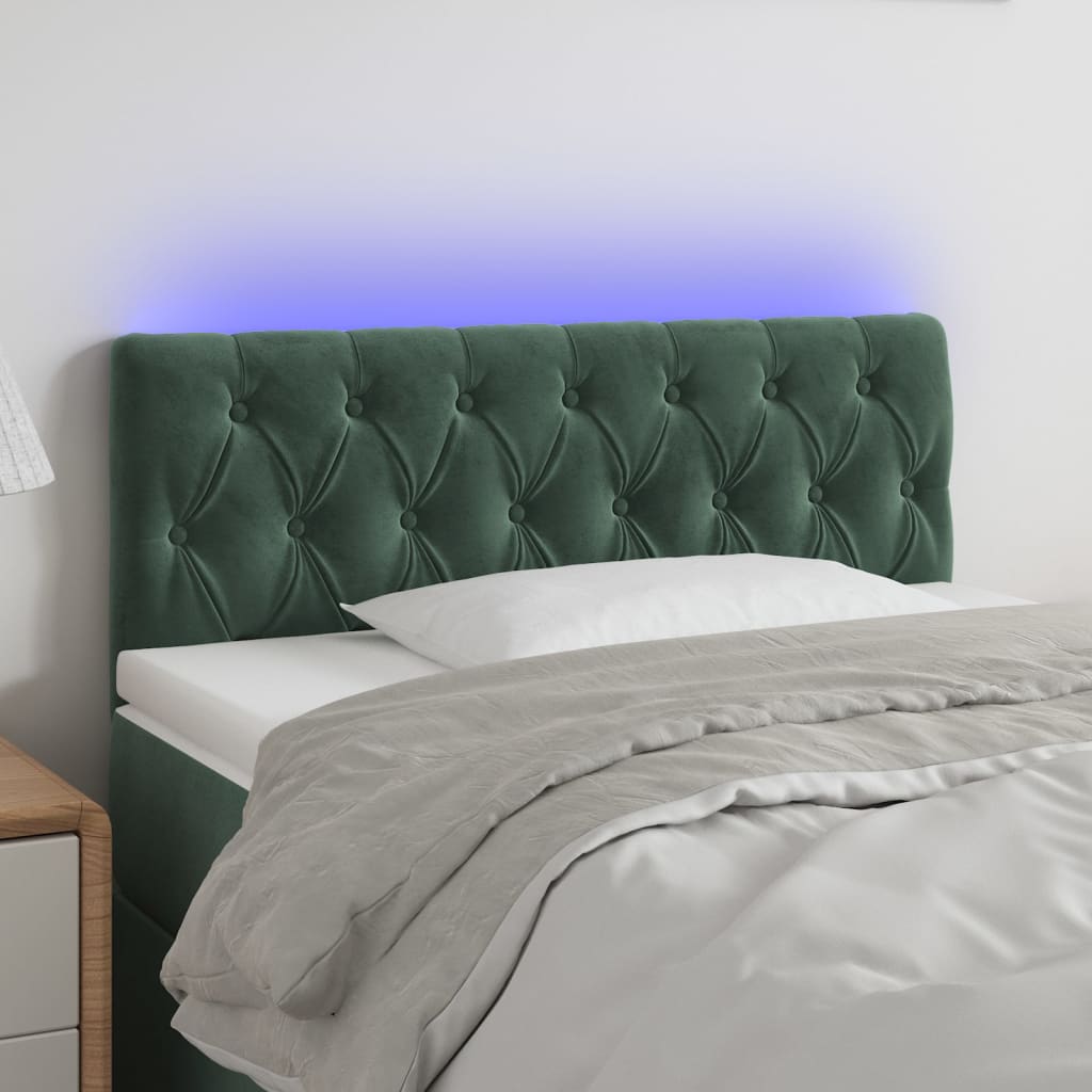 vidaXL Čelo postele s LED tmavozelené 100x7x78/88 cm zamat