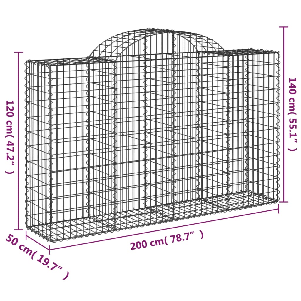 vidaXL Oblúkové gabionové koše 5 ks 200x50x120/140 cm pozink. železo