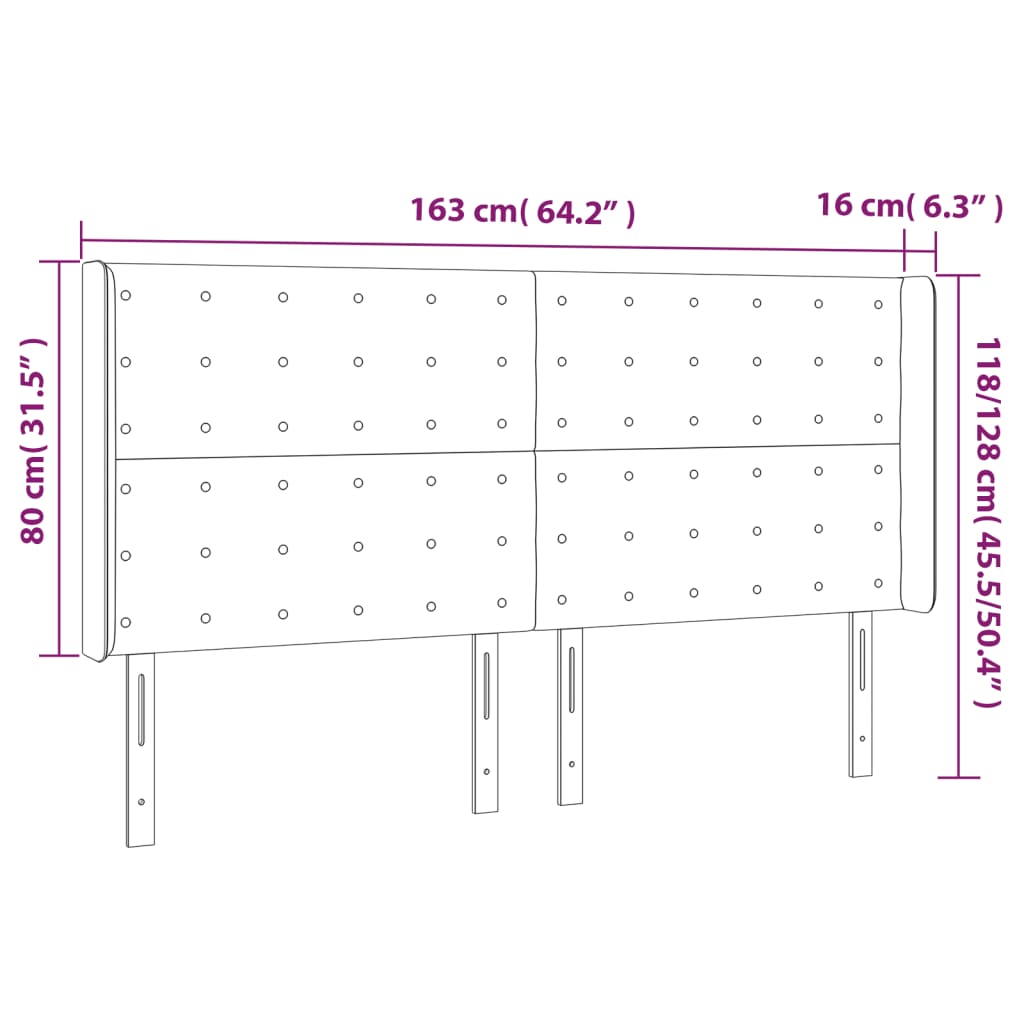 vidaXL Čelo postele s LED tmavosivé 163x16x118/128 cm zamat