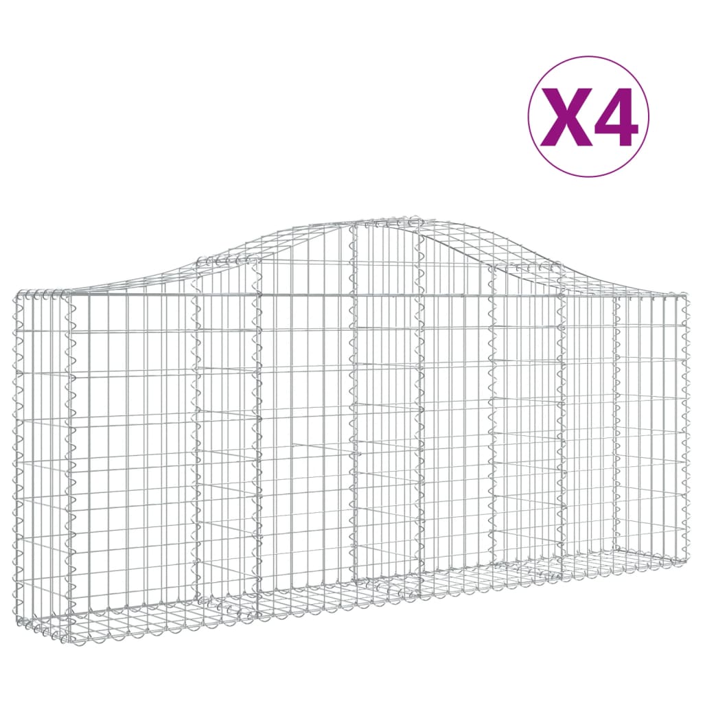 vidaXL Oblúkové gabionové koše 4 ks 200x30x80/100cm pozinkované železo