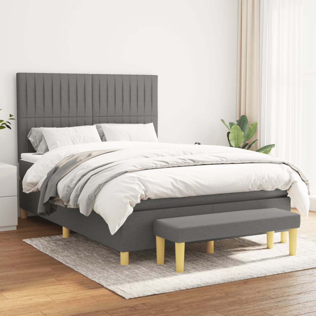 vidaXL Boxspring posteľ s matracom tmavosivá 140x190 cm látka