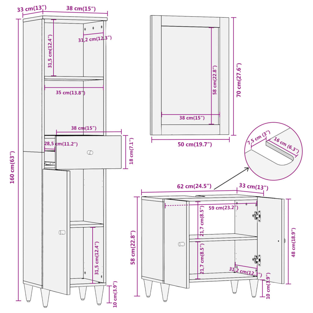 vidaXL 3-dielna súprava kúpeľňového nábytku mangovníkové drevo