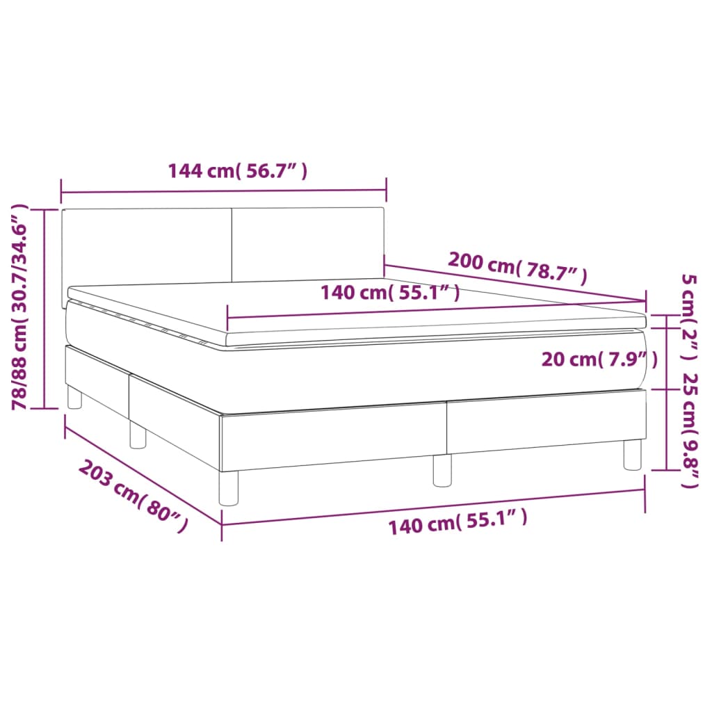 vidaXL Posteľný rám boxspring s matracom čierny 140x200 cm látka