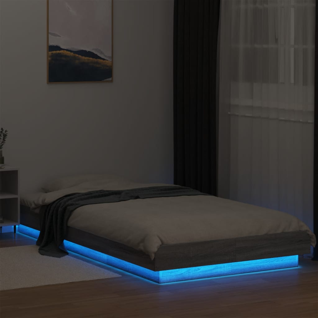 vidaXL Posteľný rám s LED svetlami sivá sonoma 100x200cm kompoz. drevo