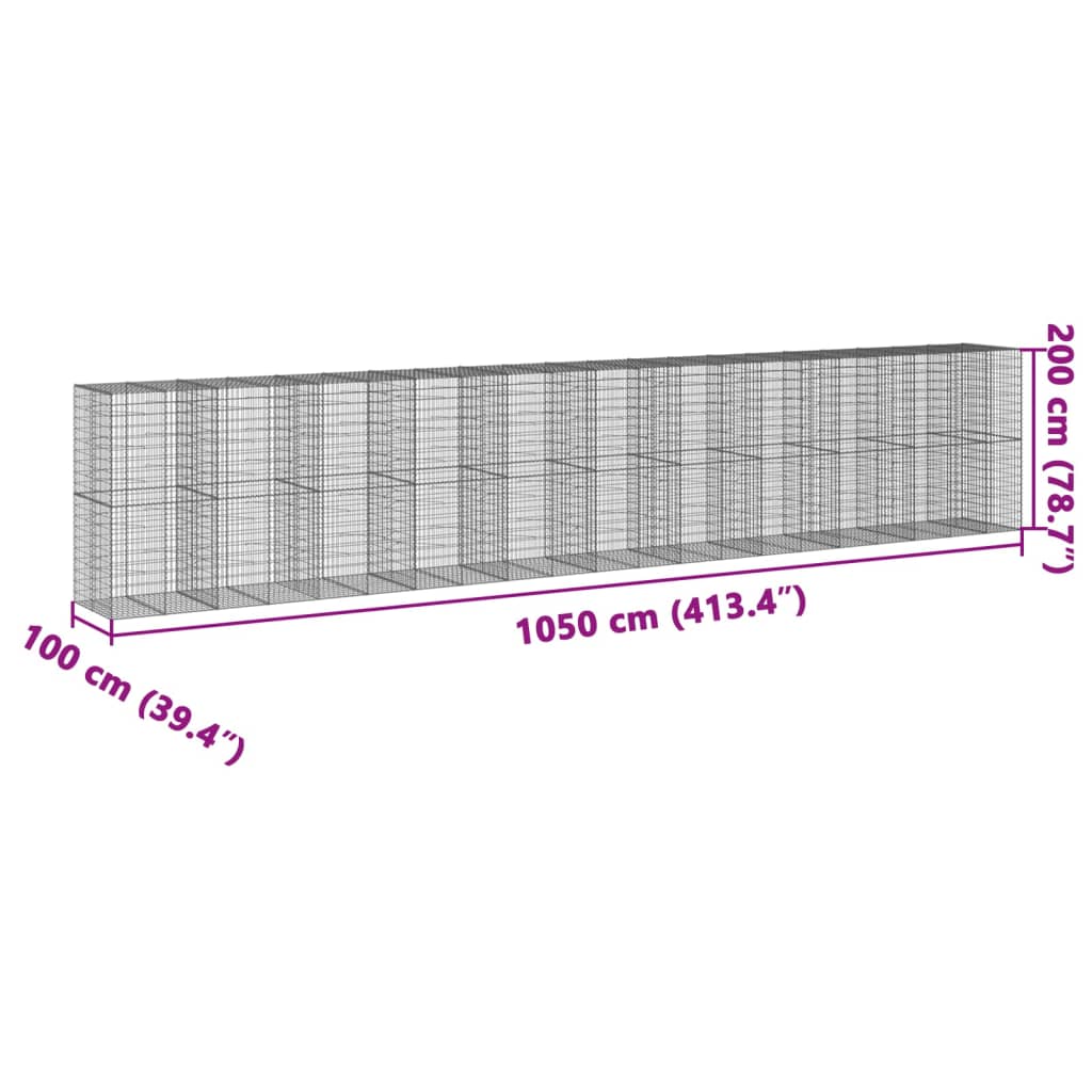 vidaXL Gabiónový kôš s krytom 1050x100x200 cm pozinkované železo