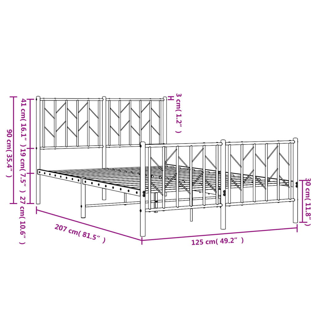 vidaXL Kovový rám postele s čelom a podnožkou čierny 120x200 cm