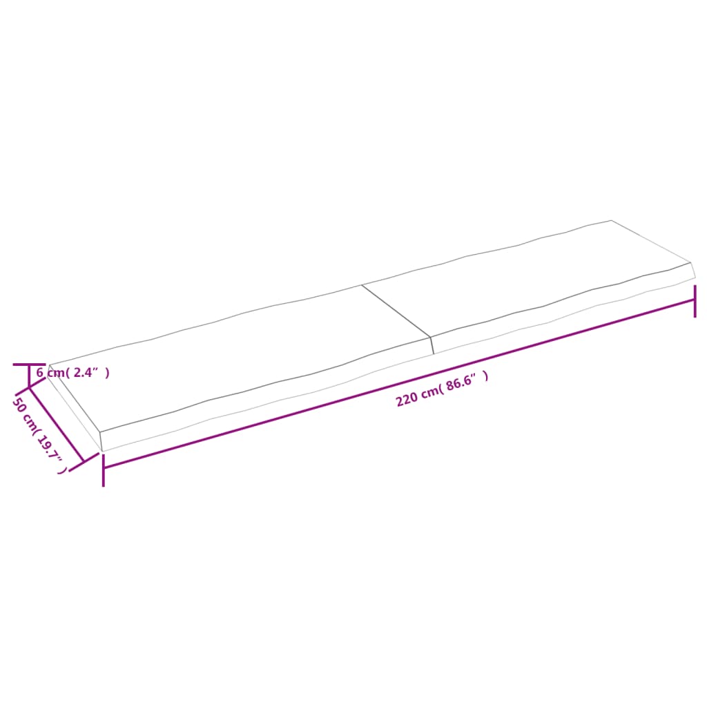 vidaXL Stolová doska svetlohnedá 220x50x(2-6)cm ošetrený masív hrany