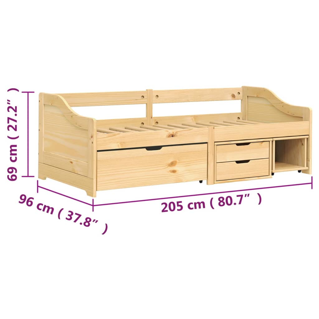 vidaXL Denná posteľ s 3 zásuvkami IRUN 90x200cm masívna borovica