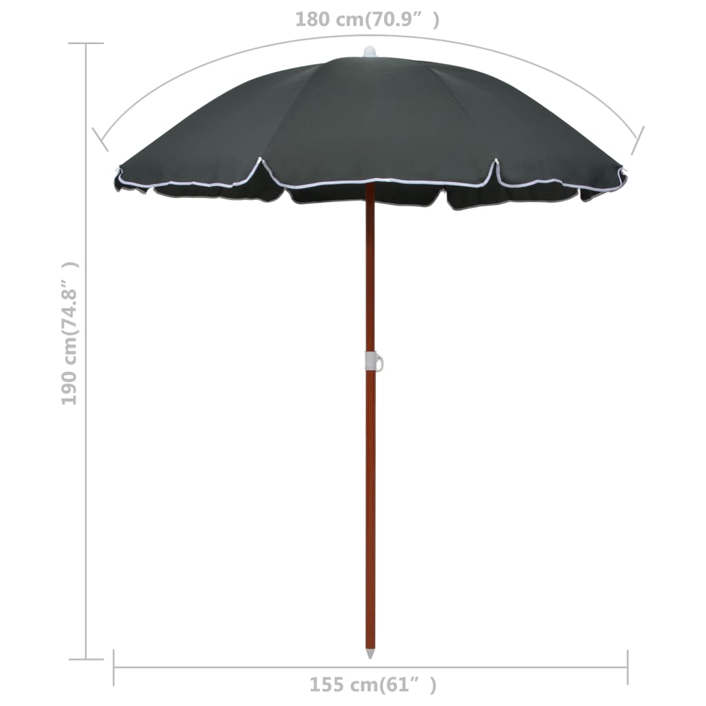 vidaXL Slnečník s oceľovou tyčou 180 cm antracitový