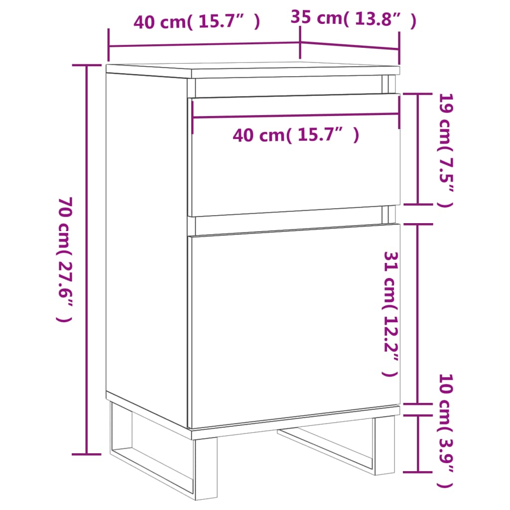 vidaXL Komody 2 ks sivý dub sonoma 40x35x70 cm kompozitné drevo