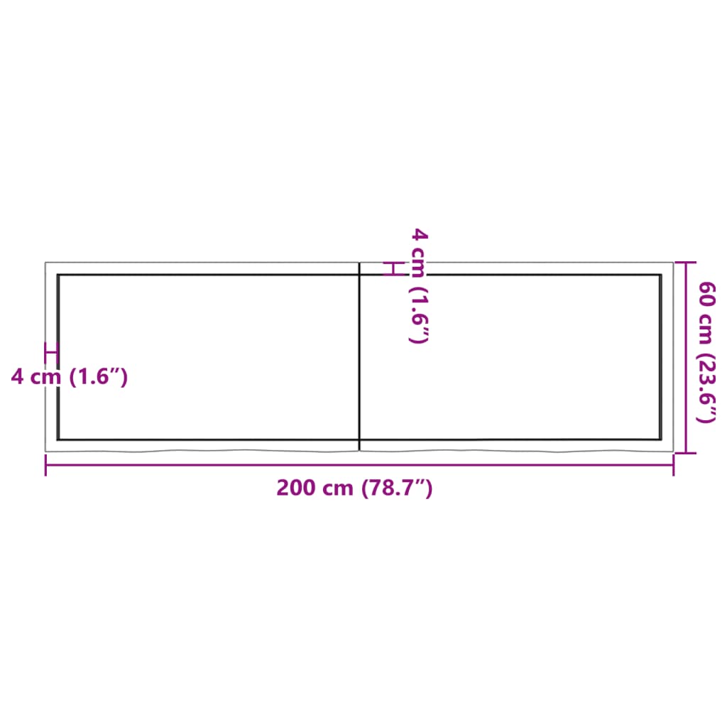 vidaXL Nástenná polica tmavohnedá 200x60x(2-6)cm ošetrený dubový masív