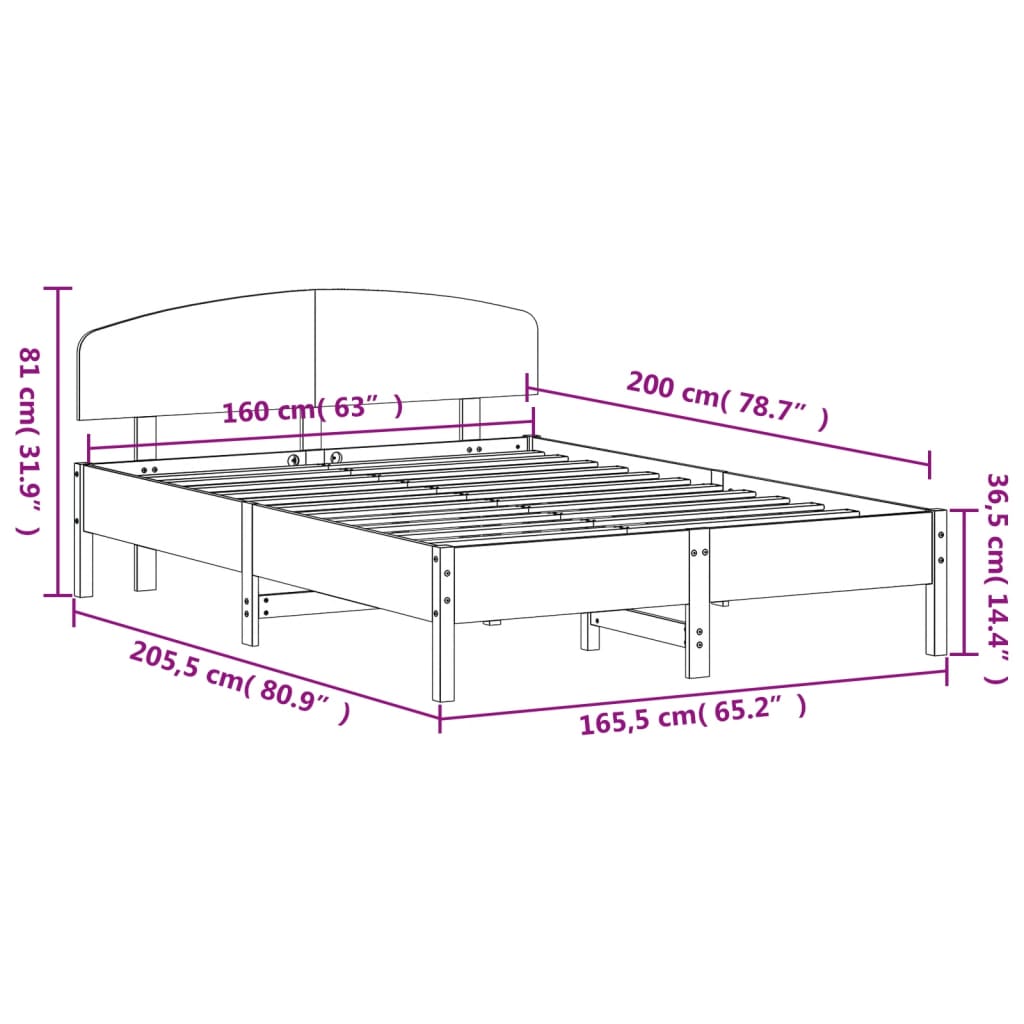 vidaXL Posteľ bez matraca voskovo hnedá 160x200 cm masívna borovica