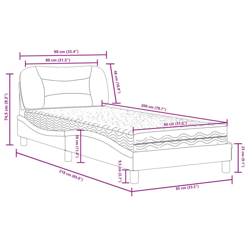 vidaXL Posteľ s matracom čierno-biela 80x200 cm umelá koža