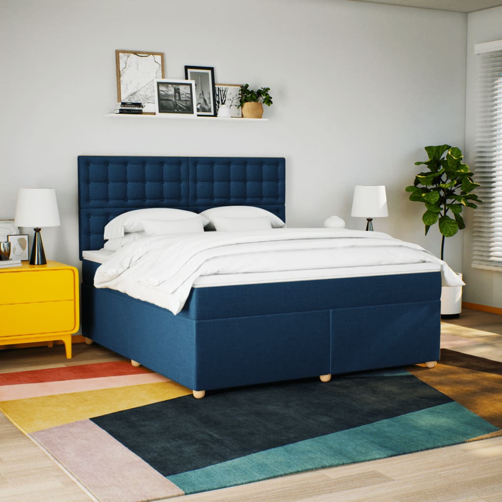 vidaXL Posteľný rám boxspring s matracom modrý 180x200 cm látka