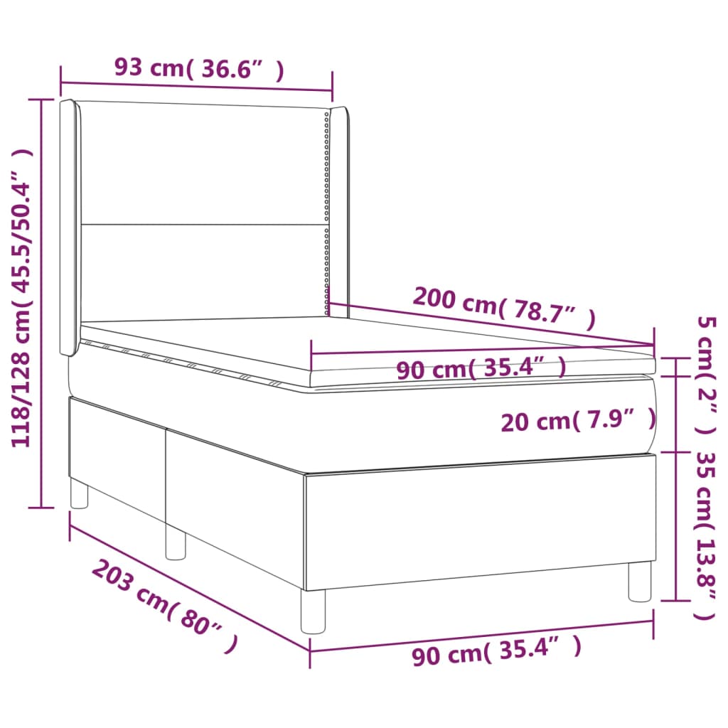 vidaXL Posteľný rám boxsping s matracom bledosivý 90x200 cm zamat