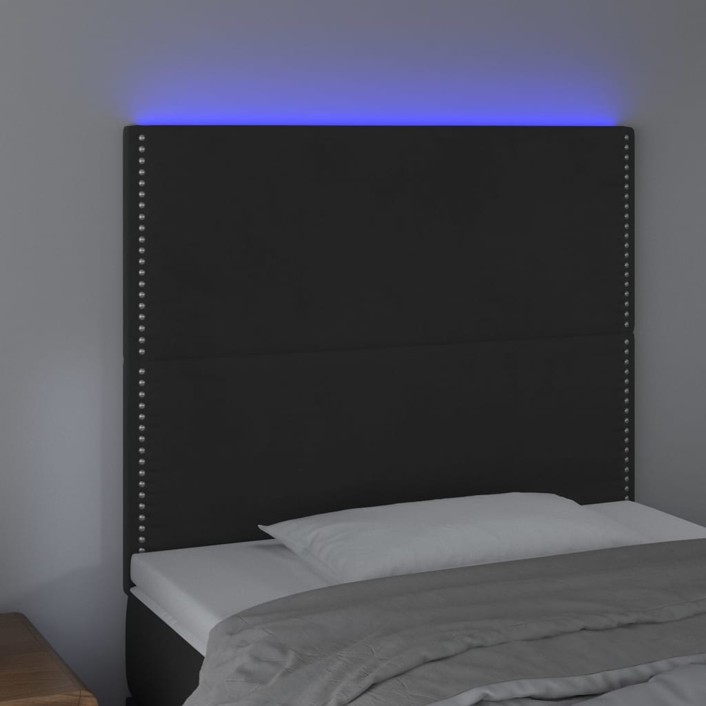 vidaXL Čelo postele s LED čierne 100x5x118/128 cm zamat