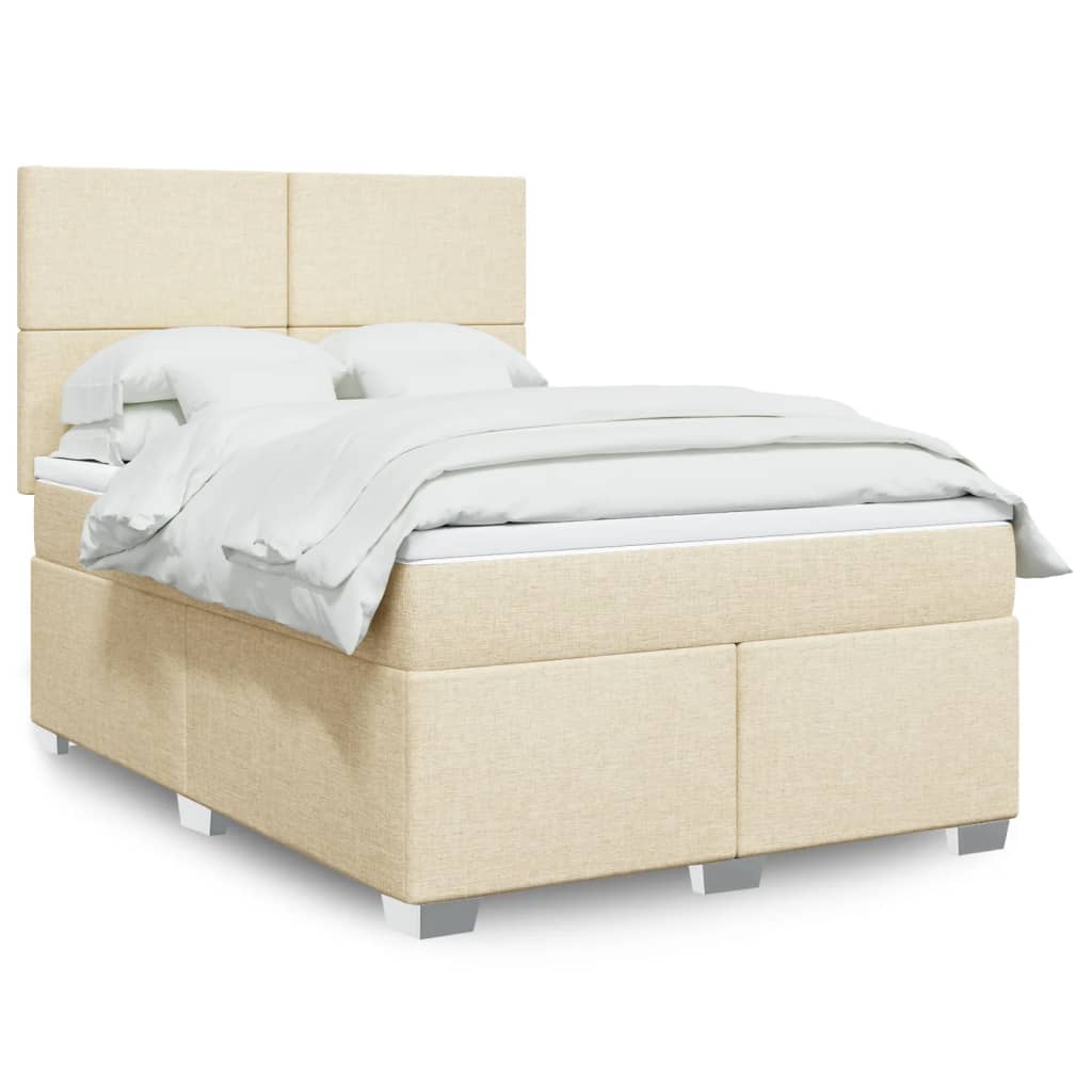 vidaXL Posteľný rám boxspring s matracom krémový 160x200 cm látka