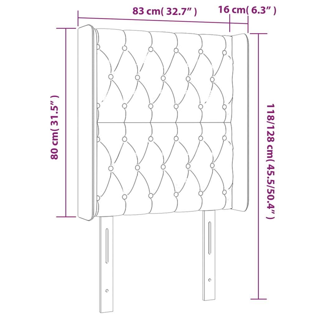 vidaXL Čelo postele s LED tmavosivé 83x16x118/128 cm zamat